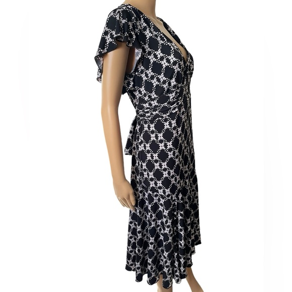 Cato Plus Size Black White Boho Hippie Whimsygoth Geometric Ruffle Peplum Dress - Picture 3 of 6